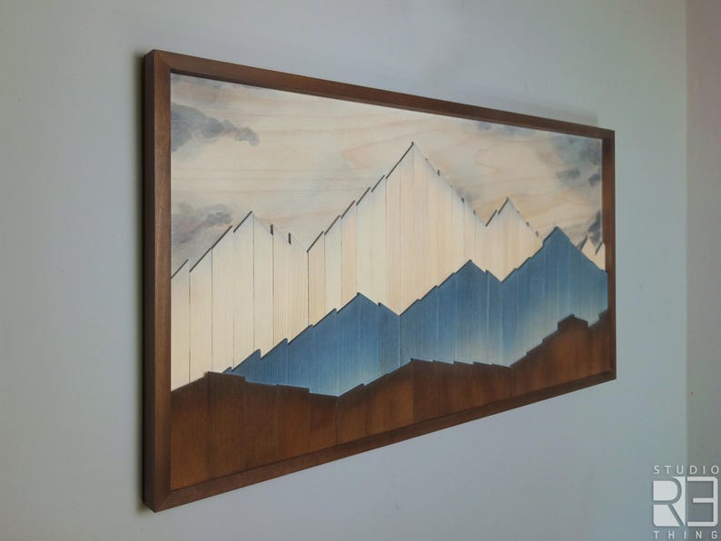 3D Wood Mountain Wall Art, Mountain Range Decor image 4