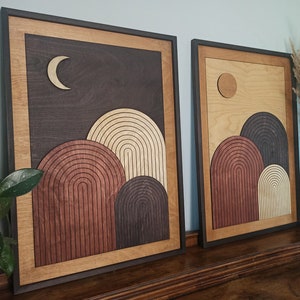 TEXTURED Day and Night 2 Piece Wood Wall Art Set FRAMED, Mid TEXTURED Day and Night 2 Piece Wood Wall Art Set FRAMED, Mid
