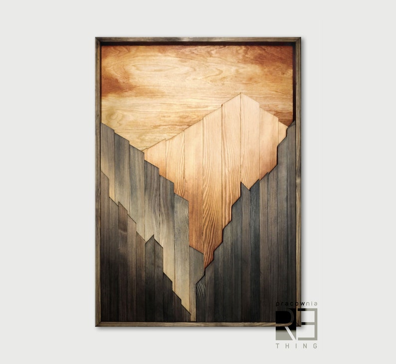 Wooden Mountains Wall Art, 3D Wood Mosaic, Wood mountain wall de Wooden Mountains Wall Art, 3D Wood Mosaic, Wood mountain wall de