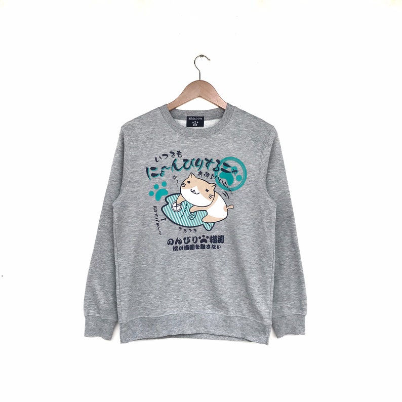 NecoBhuci-San sweatshirt Big logo print pullover jumperJapan brandstreetwear cartoonfashionstylecrewneck Rare