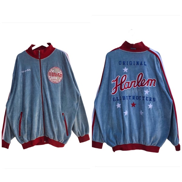 HARLEM GLOBE TROTTERS x Platinum Fubu big spellout embroidery logo full zip sweater sweatshirt/fashionstyle/streetwear/sportwear/nba