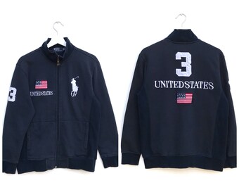 Vintage Polo Ralph Lauren united states big embriodery logo full zipped  jumper long sleeve sweater/fashionstyle/streetwear/medium