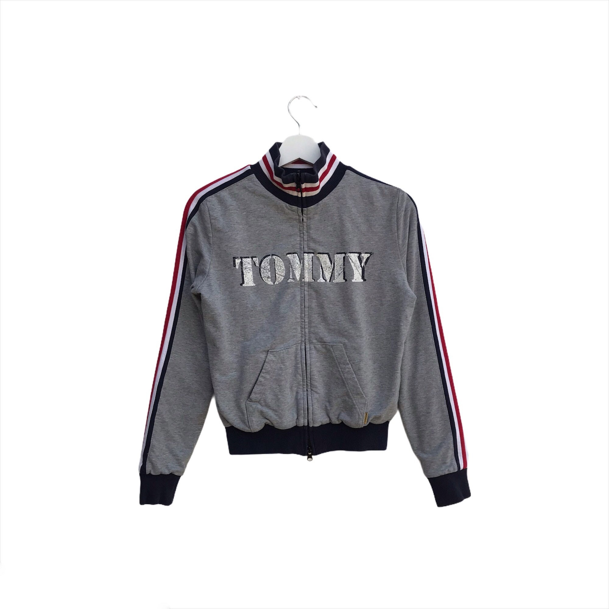 Tommy Girl zipped up reversible sweatshirt embroidery spell out logo pullover  fashion style  streetwear  top fashions  small size