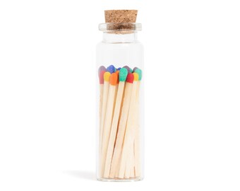 Rainbow Mix Wood Matches in Corked Glass Vial | Striker Included | 18 Matchsticks