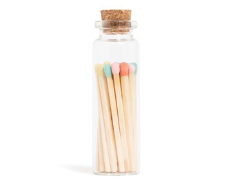 Pastel Mix Wood Matches in Corked Glass Vial | Striker Included