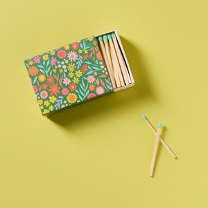 Floral Meadows Illustrated Matchbox with Mint Green Wooden Matchsticks