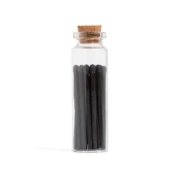 All Black Apothecary Matches in Glass Vial | Strike On Bottle | 20 Matchsticks