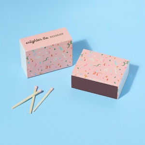 Matchbox with Baby Pink Wooden Matchsticks | Gift Matches | Party Favor Confetti Ribbons Illustrated