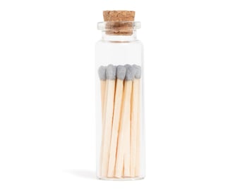 Grey Wooden Matches in Corked Vial | 20 Colored Matchsticks Per Glass Vial
