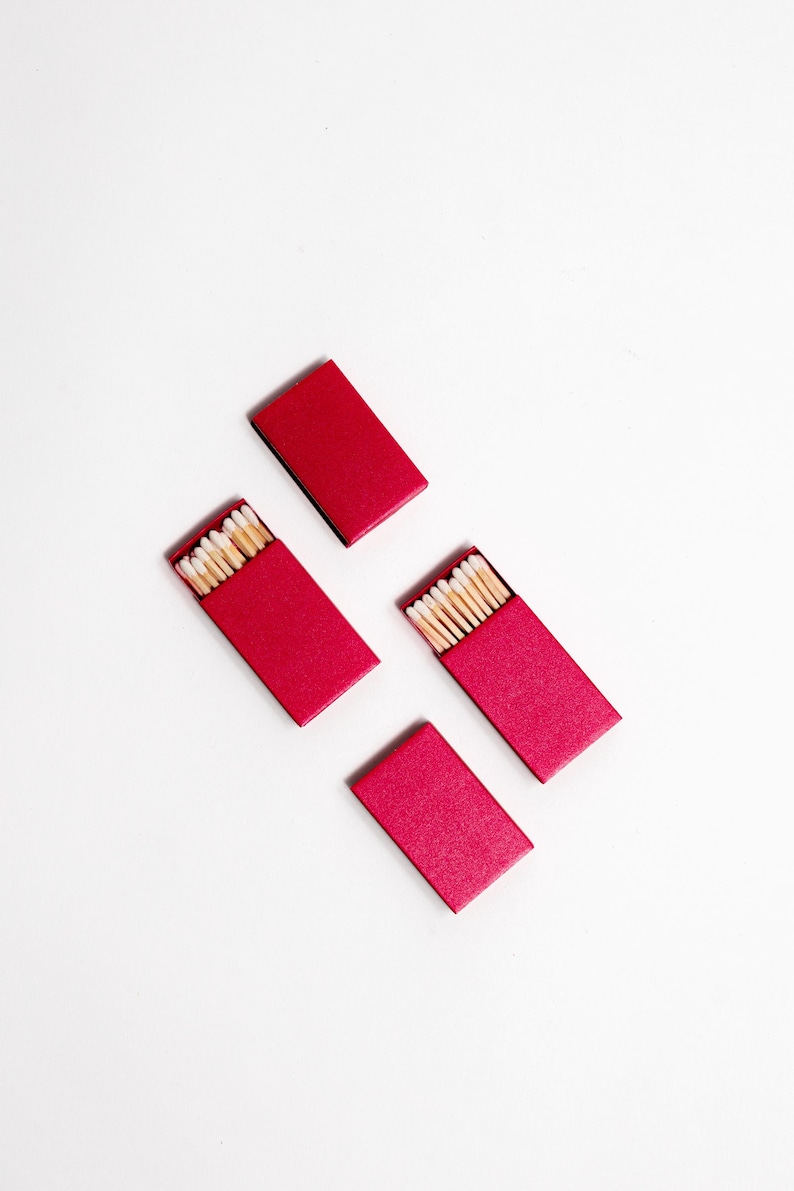 Iridescent Color Matchbox with White Wooden Matchsticks Raspberry Red