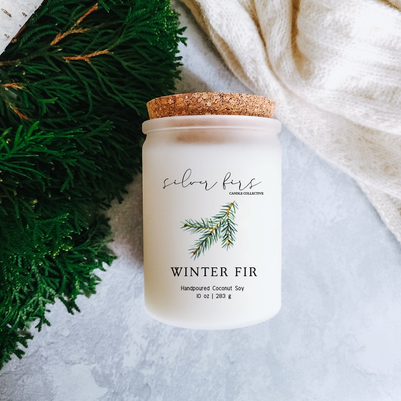 Winter Fir Candle Frosted White Candle Jar with Cork Lid Etsy