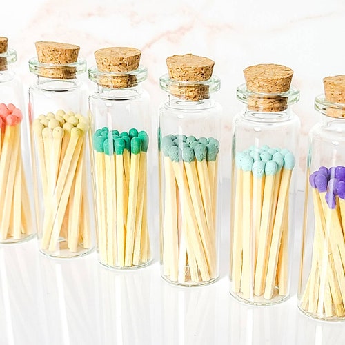 Tall Matchstick Jar Colored Tip Matches Strike on Bottle Etsy