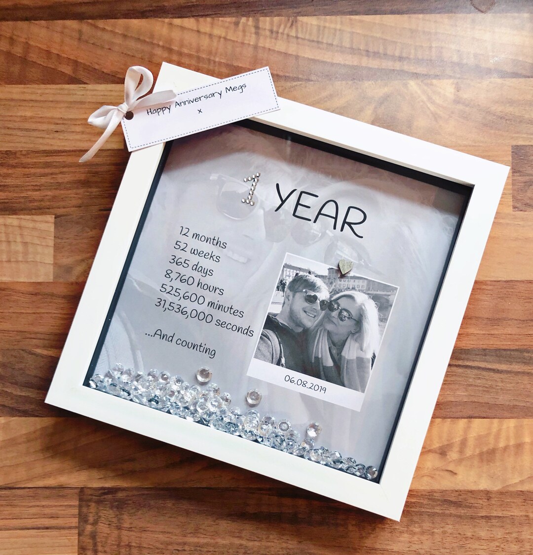 Personalised First Anniversary Frame. 1 Year Anniversary Gift. First
