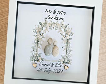 Personalised wedding pebble art gift. Mr & Mrs present.
