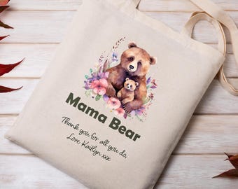 Personalised Mama Bear bag, Mother tote bag. Mum cute gift idea