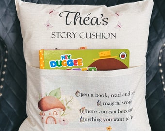 Childrens Story Book Cushion. Personalised Kids Pocket Cushion. Story Pillow.
