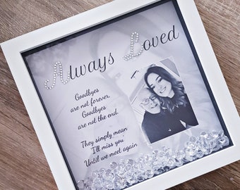 Remembrance photo frame. 'Always loved’ , personalised with crystals. Sympathy gift. In memory of.