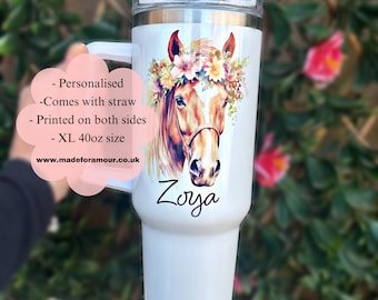 Personalised horse 40oz tumbler. decorated Travel cup. stainless steel thermal tumbler.  inspired cup.