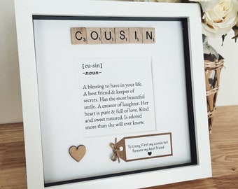 Personalised Cousin meaning frame. Personalised message. Cousin gift.