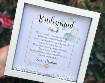 Personalised Bridesmaid Maid of honour frame gift. Bridal party gift. Bridesmaids gift.