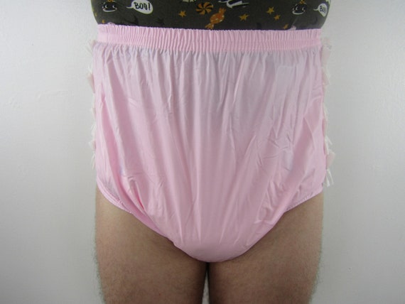 Pink Frilly Bottom PVC Plastic Pants Adult Diaper Nappy