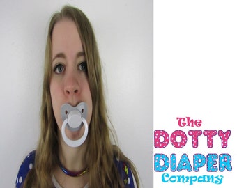 Adult Pacifier Soother Dummy from the dotty diaper company Grey and White (crafting part)