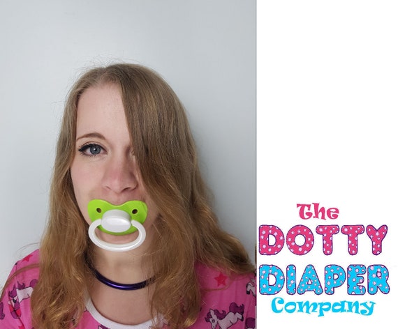 Adult Pacifier Soother Dummy from the dotty diaper company GREEN BROWN AND WHITE