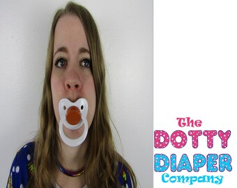 Adult Pacifier Soother Dummy from the dotty diaper company White and Brown (crafting part)