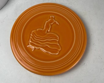Fiestaware Trivet Dancing Lady Hot Plate 6 Inch Orange Retired Ceramic Vintage Homer Laughlin, HLC, Fiesta ware