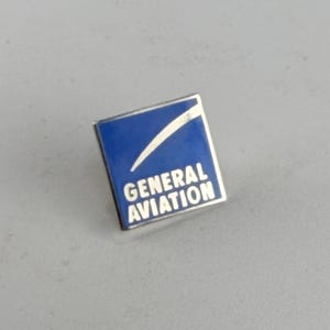 Vintage General Aviation logo jacket lapel pin, tie tack, Pinback, Blue, Chrome, Military Manufacturer