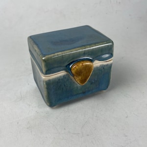Handmade Art Pottery Rectangle Trinket Box, Keepsake, Ring Holder, Blue Green Drip Glaze, Country Farmhouse decor