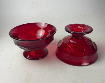 Vintage Pair of Viking Ruby Red Georgian Honeycomb Footed tall Sherbet Bowls, Ice Cream Cups, Cup, Made in USA, Dessert Bowl