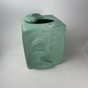 Vtg MCM Square Tissue Box Holder Cover Mint Seafoam Green White Marble Look, Vintage Heavy Plastic Resin