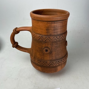 Large Medieval Tavern Mug Beer Tankard Terracotta Red Clay 26 oz, Renaissance Festival Prop, Decor, 6.25 tall, Pottery