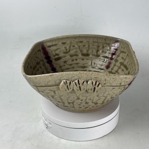 Potts Pottery Seagrove NC Studio Ash Glaze Blood Red Accents 4-Sided 7” Signed, Drip, Farmhouse Country Decor, North Carolina