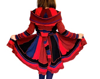 Fairy Coat, Ukrainian Embroidery, Upcycled Sweaters Fairy Coat, Recycled Sweaters Patchwork Coat, Wool, Size L, XL, Katwise Design Bust 40''