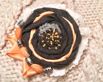 Handmade Fabric and Beads Brooch, Fabric and Felt Brooch