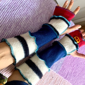 Cashmere Wool Recycled Hand Warmers, Wrist warmers, Upcycled Arm Warmers, Mittens, One Size Upcycled Fingerless Gloves, Wrist Warmers