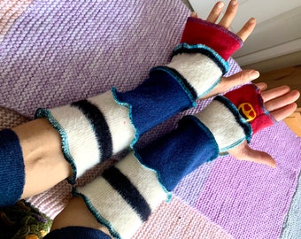 Cashmere Wool Recycled Hand Warmers, Upcycled Arm Warmers, Mittens, One Size Upcycled Fingerless Gloves, Wrist Warmers