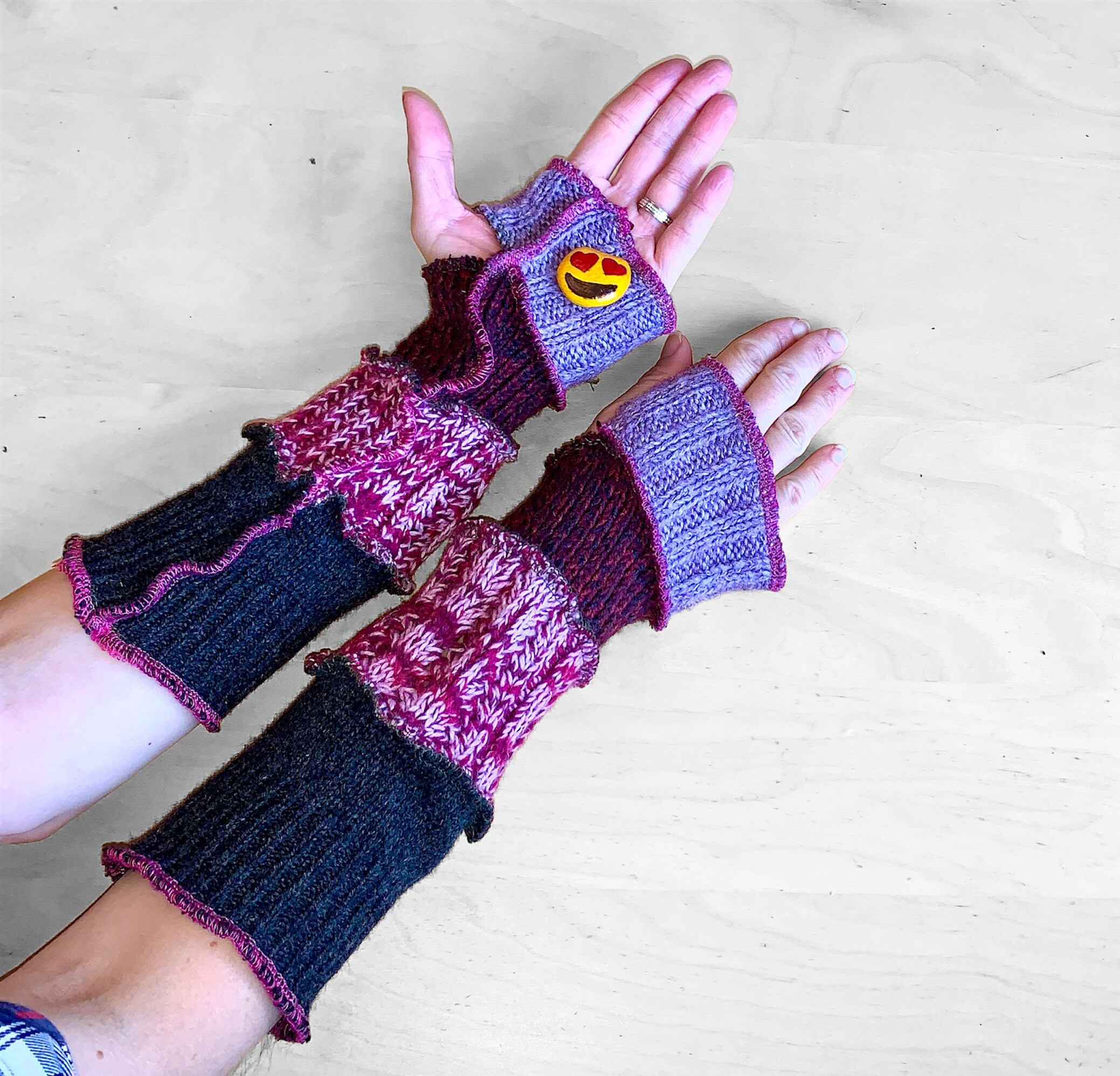 Purple Wool fingerless gloves made from recycled sweaters Accessories Gloves & Mittens Mittens & Muffs 