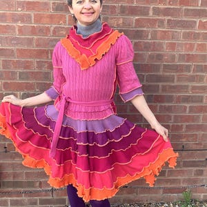 Upcycled Sweaters Dress, Pink Patchwork Wool Dress, Upcycled Unique Dress, Patchwork Dress, Size S, M, Wool, Bust 38-40&#39;&#39;, Plus Handwarmers