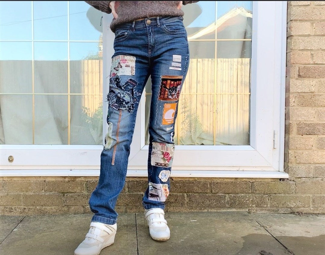 Upcycled Woman Patchwork Jeans, OOAK Patchwork Jeans, Funky Unique Patchwork  Pants, Upcycled Denim, Waist 15'', Navy Color Upcycled Jeans -  Canada
