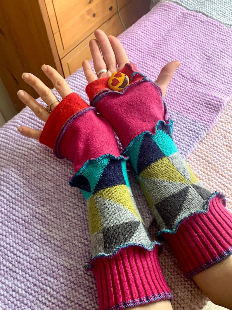 Wool Recycled Hand Warmers, Wrist Warmers, Upcycled Arm Warmers