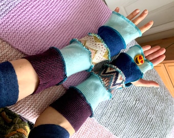 Cashmere Wool Recycled Hand Warmers, Upcycled Arm Warmers, Mittens, One Size Upcycled Fingerless Gloves, Wrist Warmers