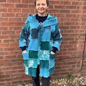 Patchwork Cardigan Coat, Sweaters Fairy Coat, Upcycled Unique Fairy Coat, Patchwork Pixie Coat, Non Wool, Size Large, Medium, Bust 42&#39;&#39;
