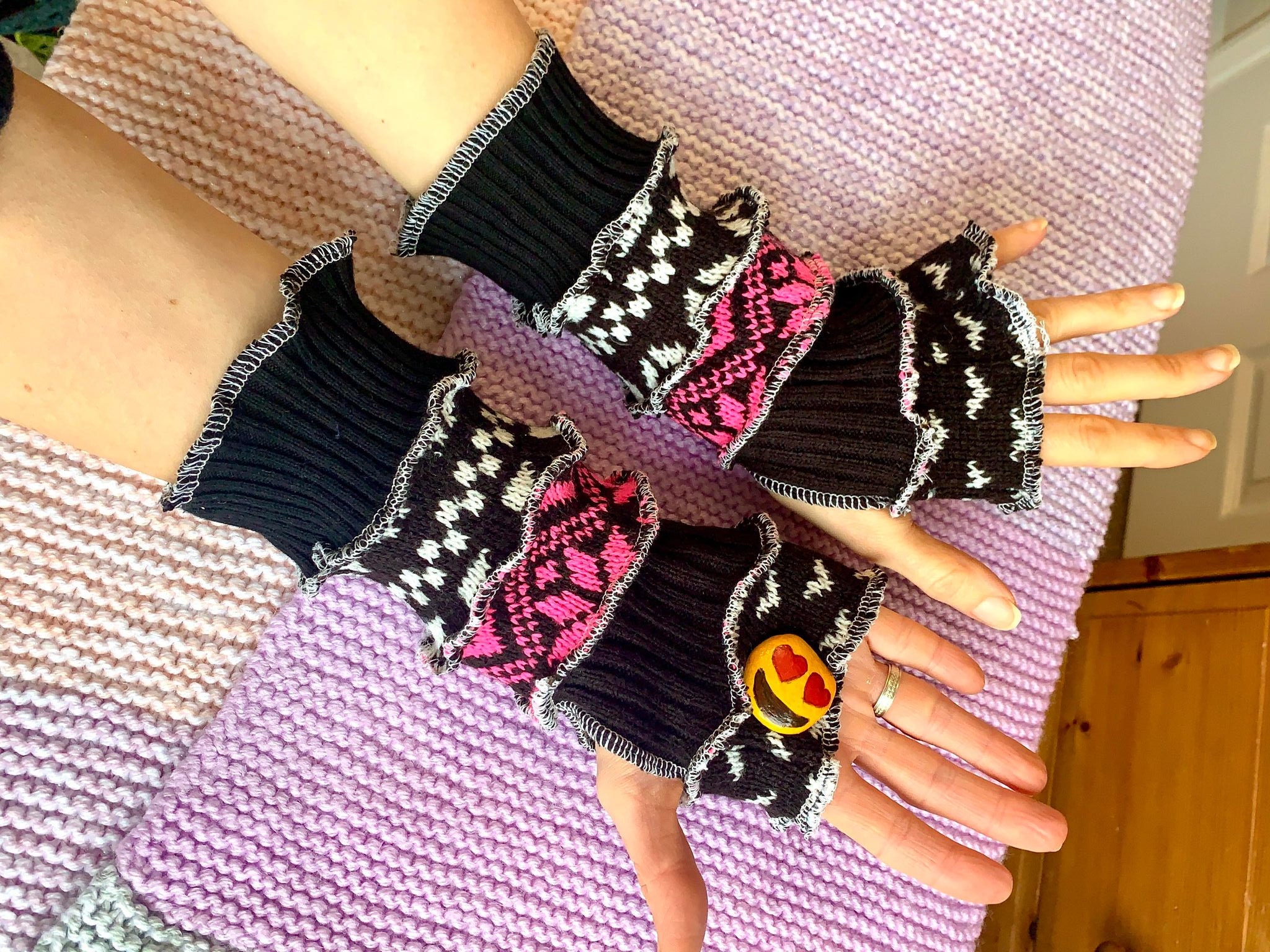 No Wool Recycled Hand Warmers, Wrist Warmers, Upcycled Arm Warmers