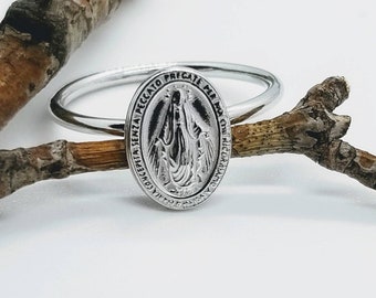 Miraculous Medal Ring, Virgin Mary Ring, Silver Religious Ring, Religious Band Ring, Religious Jewelry, Statement Ring, Mother Mary Ring