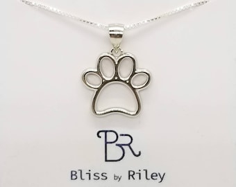 Paw Necklace Silver, Silver Paw Necklace, Pawprint Necklace, Paws Necklace, Gift for Daughters, Paw Charm Necklace, Animal Lover Necklace