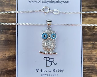 Owl Necklace, Owl Silver Necklace, Owl Pendant Necklace, Girls Necklace, Owl Necklace Sterling Silver, Gift for Girls, Owl Jewelry