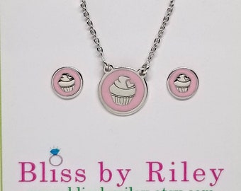 Cupcake Jewelry Silver, Jewelry For Girls, Dainty Jewelry Set, Sterling Silver Jewelry Set for Girls, Necklace for Girls, Gift for Teens